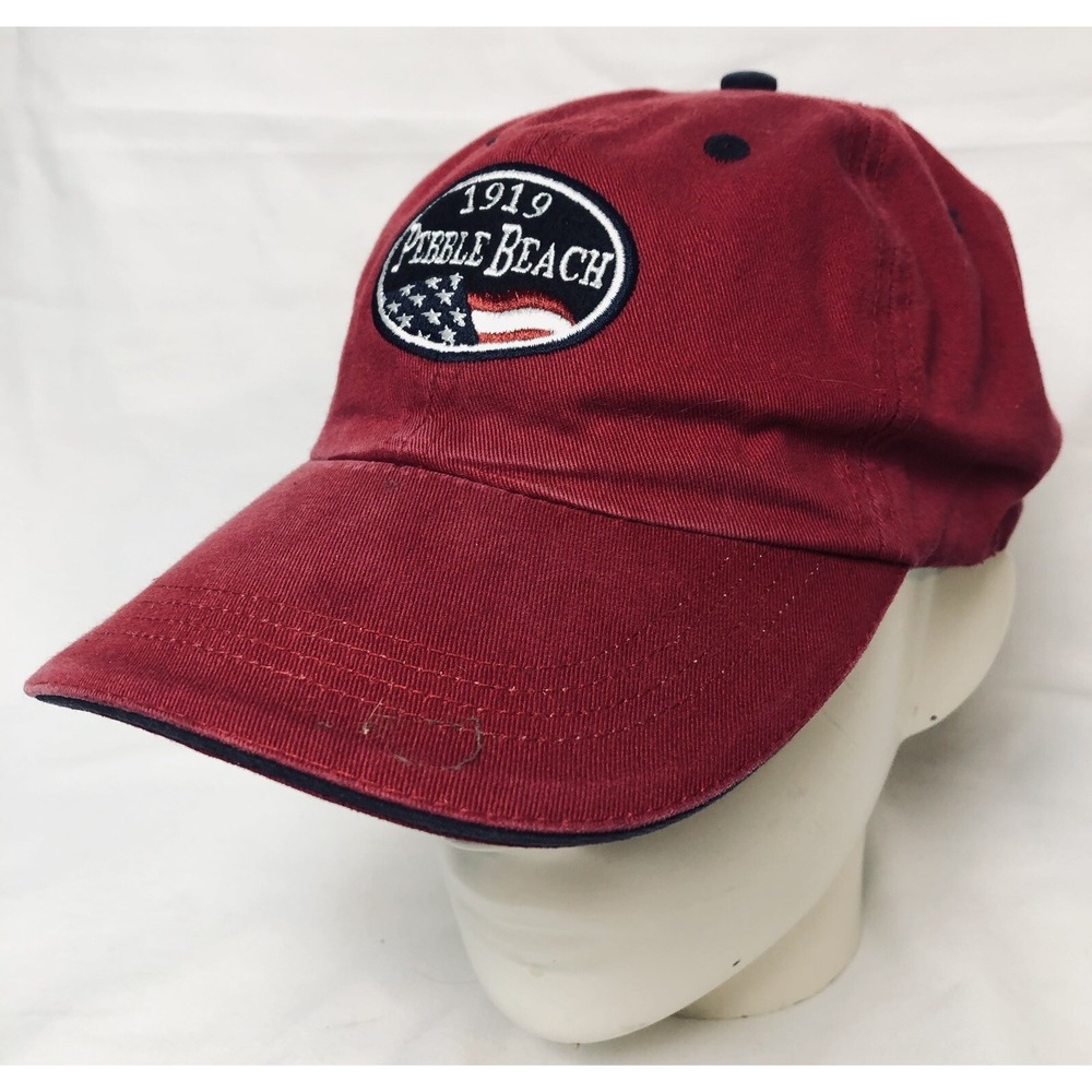 Pebble Beach 1919 Men's Baseball Cap Hat OS 6-Panel Red 100% Cotton Adjustable